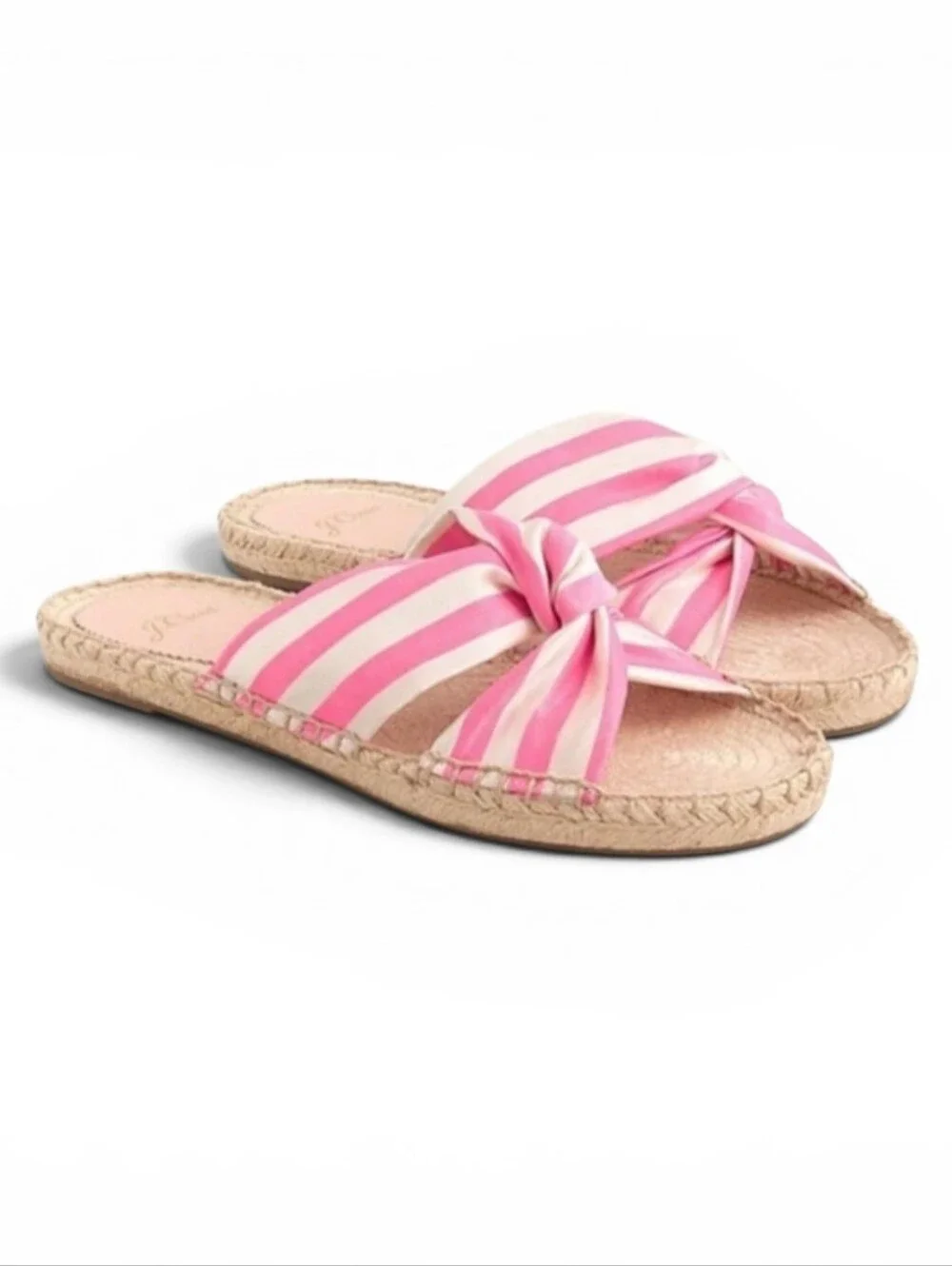 J. Crew Twisted Knot Espadrille Sandals Pink White Cabana Stripe Slides Flats 9